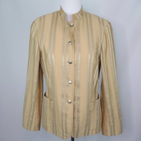 ESCADA Gold Damask Stripe MandarinCollar Button Front Jacket Blazer Size 38 US 8 - Picture 8 of 14